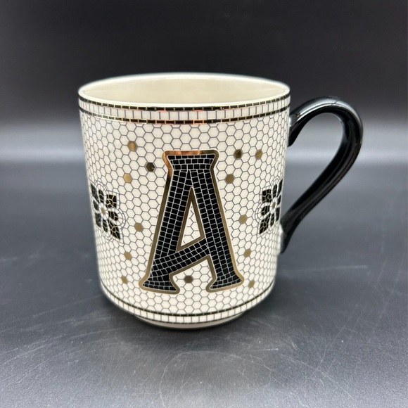 Anthropologie Bistro Tile Margot Monogram "A" Coffee Mug Decorated Stoneware - Picture 5 of 9